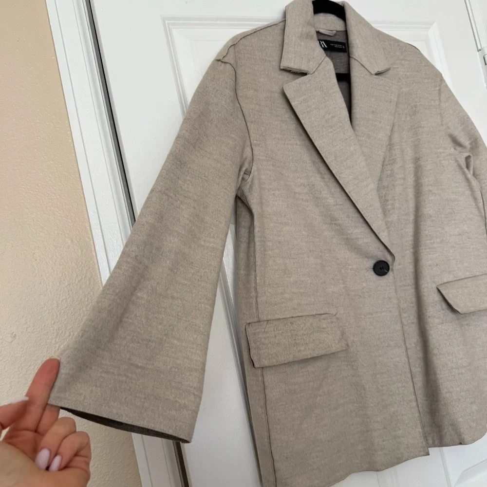 Zara Soft Turn-Down Collar Jacket Mink Marl Size Medium